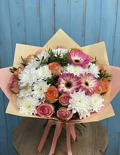 Букет цветов из:  Розы, Герберы и Хризантемы в Посёлке Палатка