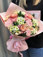 Букет нежные объятья в Посёлке Палатка Букет цветов из: Гвоздики, Розы и Хризантемы в Посёлке Палатка