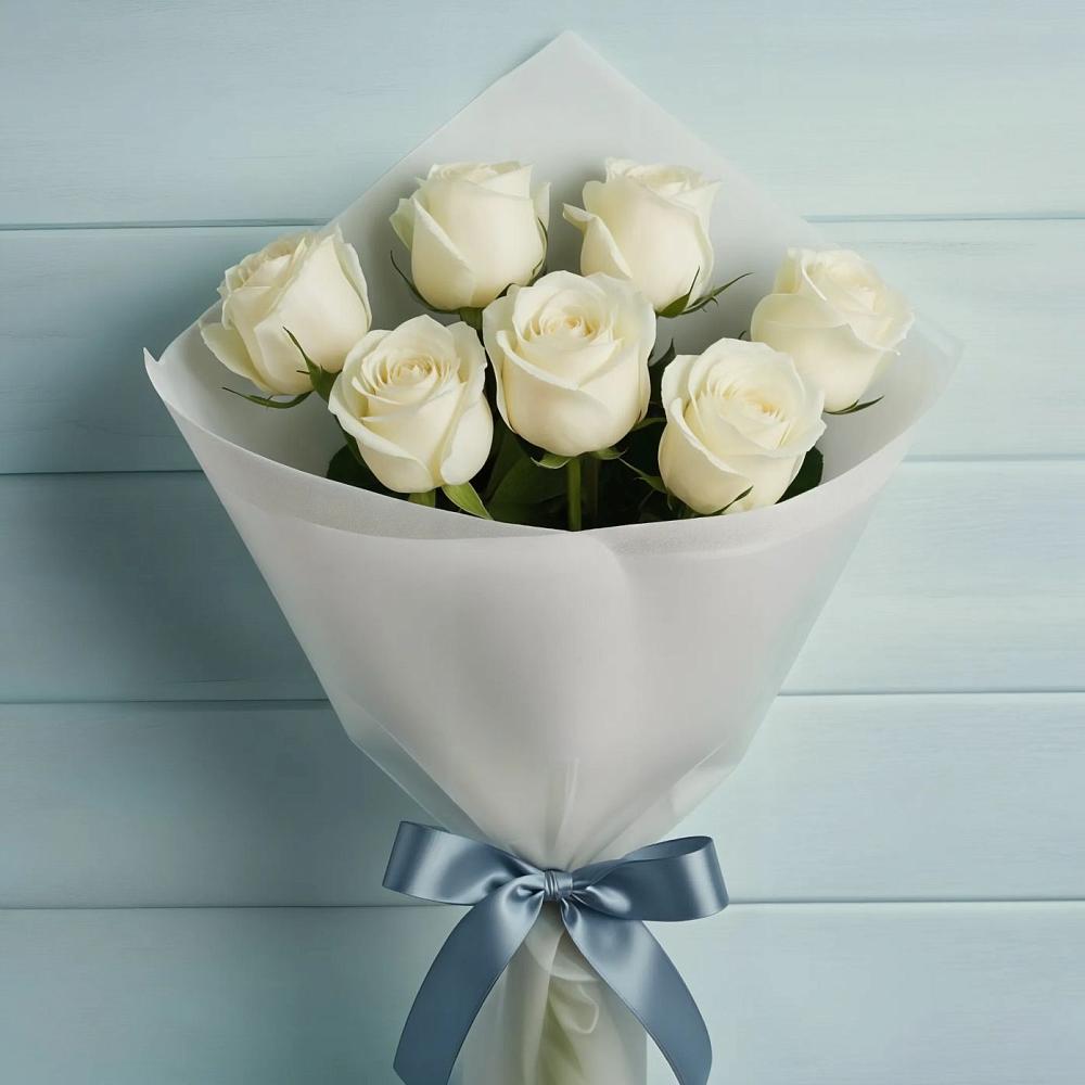 Букет 7 Белых роз Эдлесс Лав в Посёлке Палатка